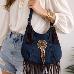 Bohemian Denim Fringe Bag